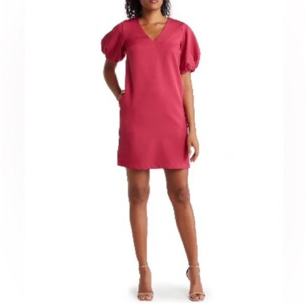 Sam Edelman puff sleeve sheath dress with pockets fuchsia size 8